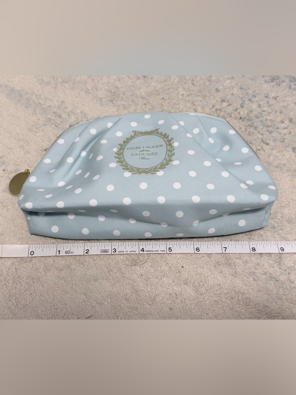 Brand New Estée Lauder Light Blue Polka Dot Cosmetic Pouch with Gold Emblem - Picture 6 of 7